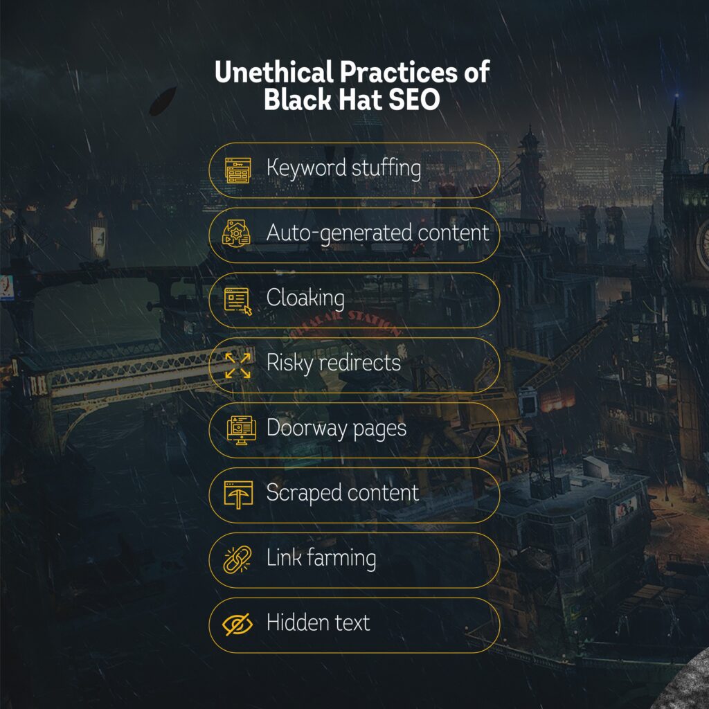 Image with list of black hat practices 